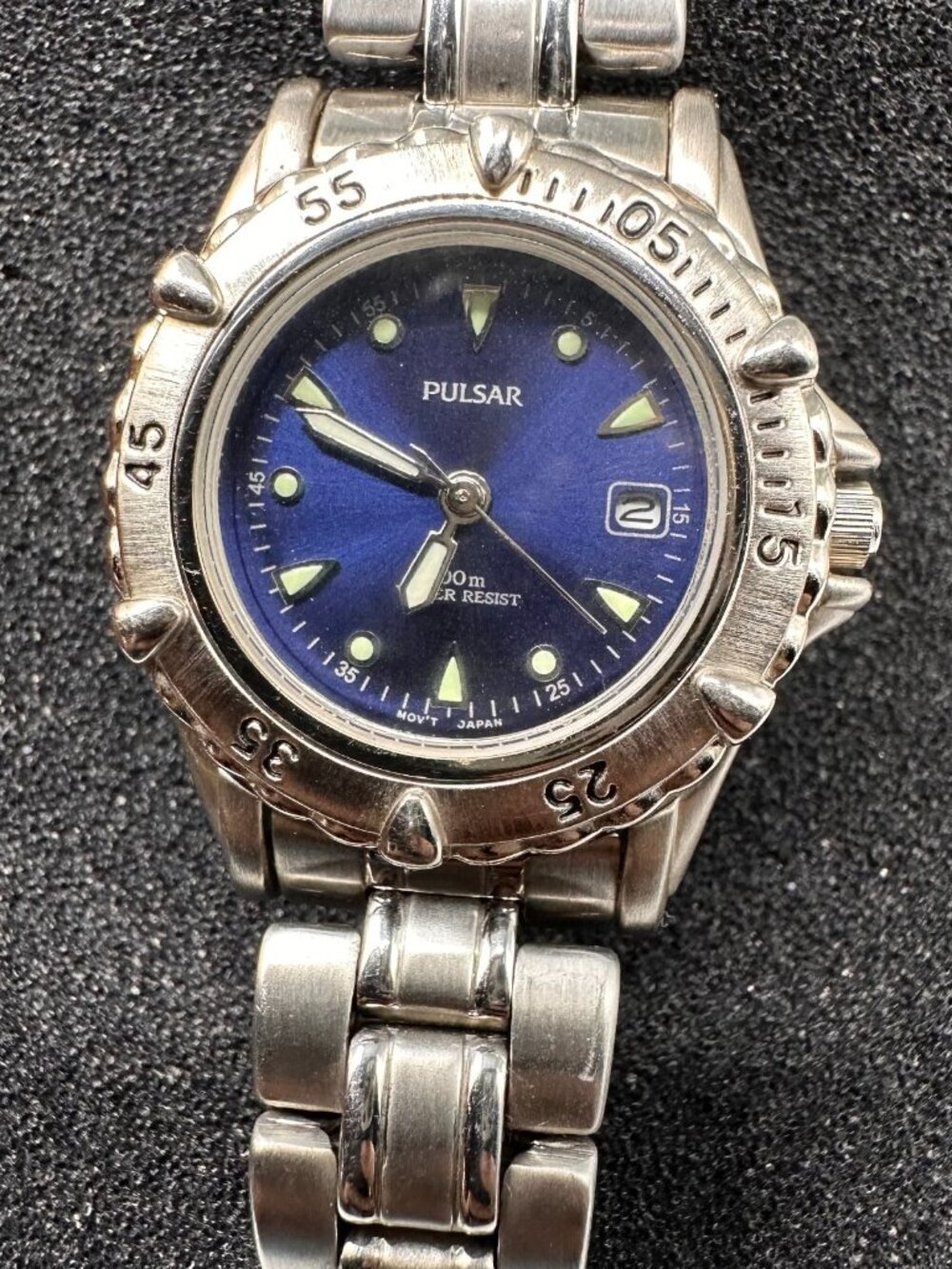 Pulsar Watch Women Silver Tone Blue Dial Date V782-X215 New Battery 6.25"